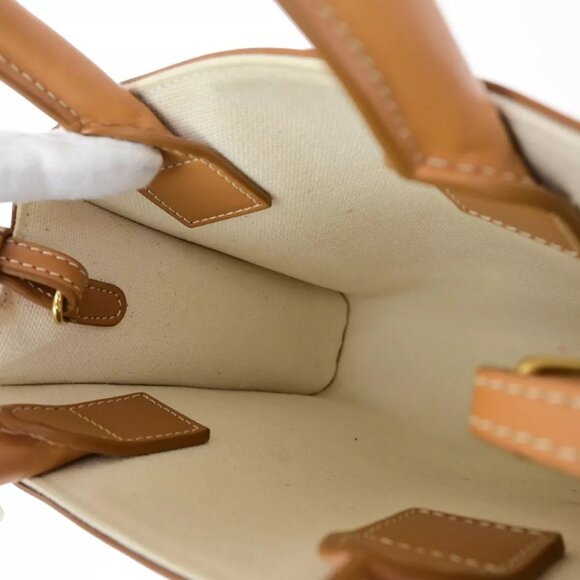 CELINE Logo Vertical Cabas 2Way Mini Hand Tote Bag Canvas Leather Brown - Picture 13 of 16